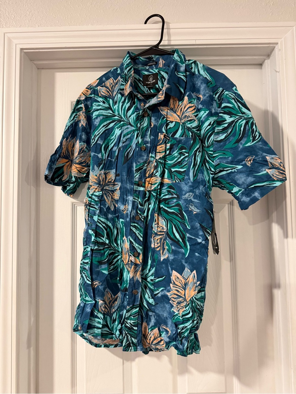 Volcom Blue Tropical Floral Short-Sleeve Button-Up
